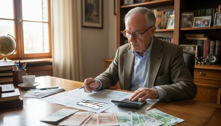 Pensionato italiano compila il modello 730 con calcolatrice ed euro — detrazioni fiscali 2026